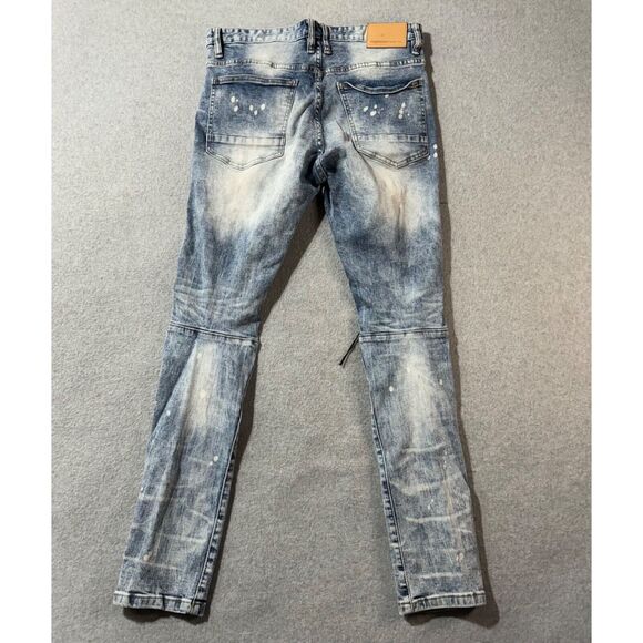 Smoke Rise Jeans Mens 32x32 Tie Die Ripped Slim Fit Distressed Washed Blue Logo - Picture 13 of 16